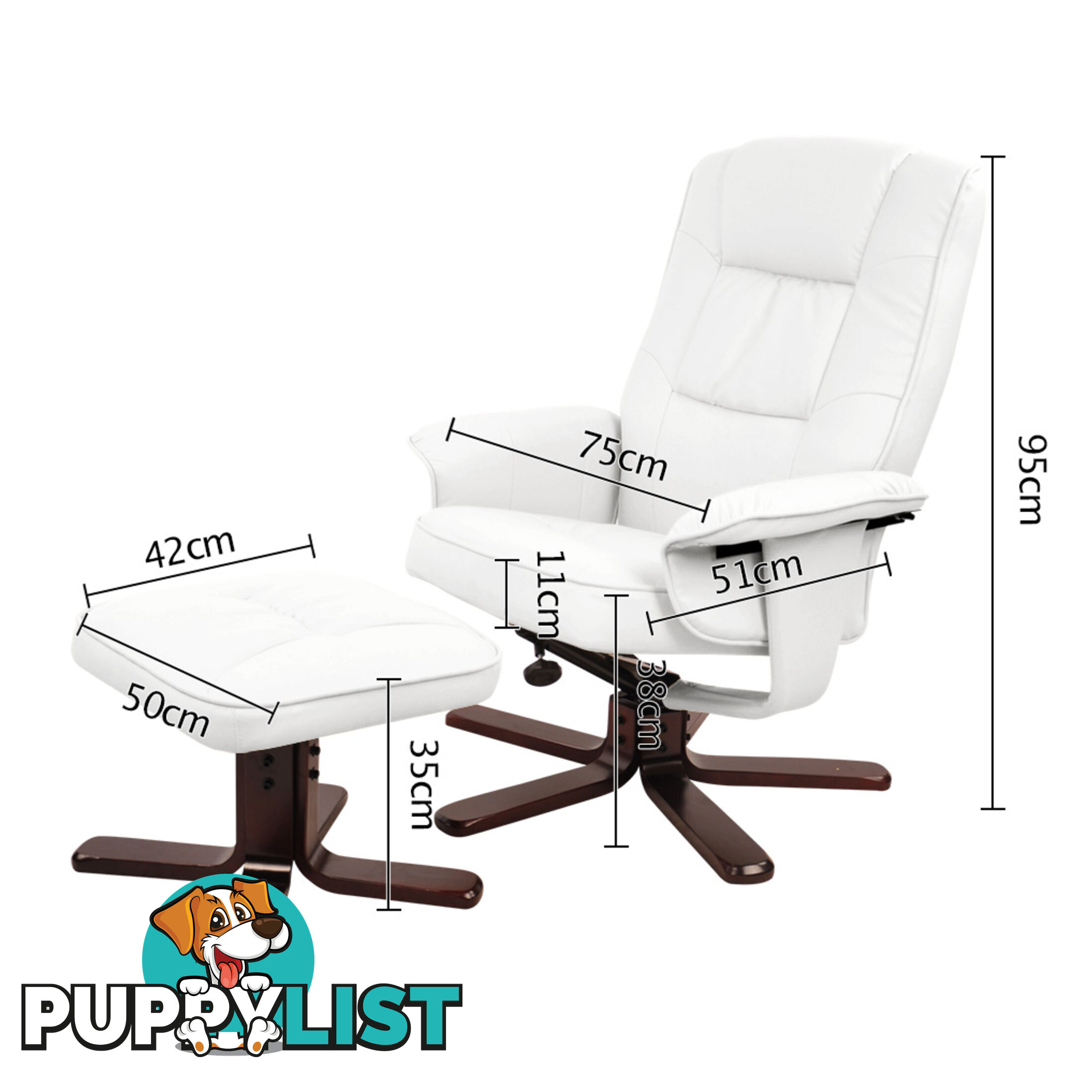 PU Leather Recliner Ottoman Chair Office Lounge Couch Armchair White