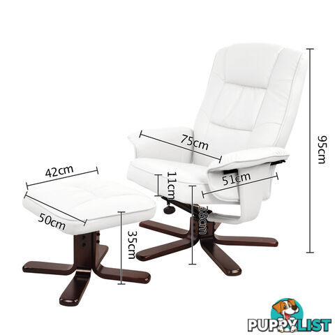 PU Leather Recliner Ottoman Chair Office Lounge Couch Armchair White