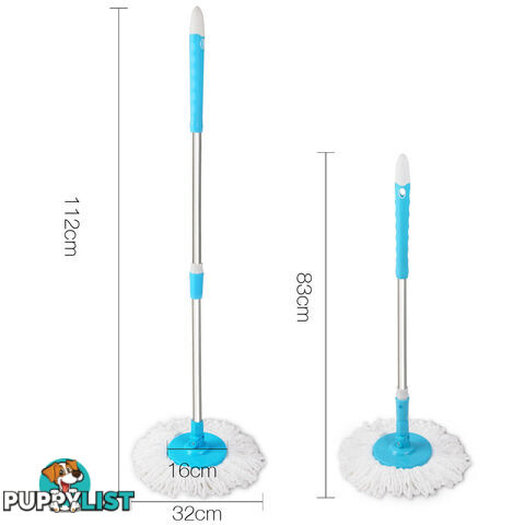 360 Degree Rotate Microfibre Spinning Mop 6L Spin Dry Bucket 2 Free Mop Heads BU