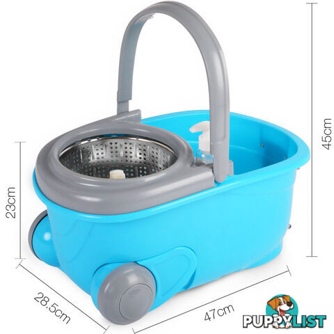 360 Degree Rotate Microfibre Spinning Mop 6L Spin Dry Bucket 2 Free Mop Heads BU