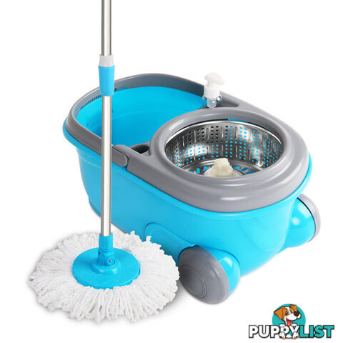 360 Degree Rotate Microfibre Spinning Mop 6L Spin Dry Bucket 2 Free Mop Heads BU