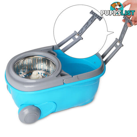 360 Degree Rotate Microfibre Spinning Mop 6L Spin Dry Bucket 2 Free Mop Heads BU