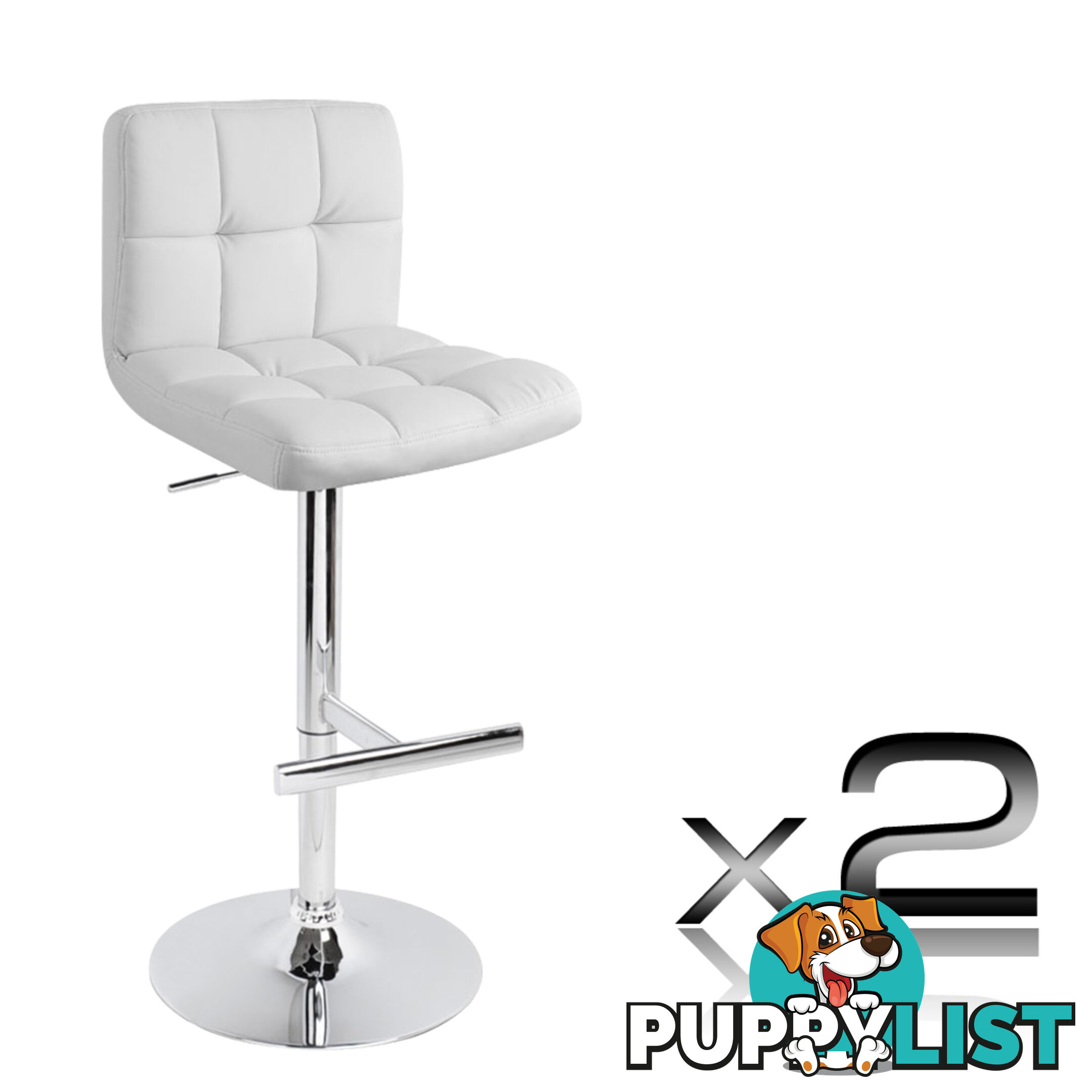 2 x PU Leather Gas Lift Bar Stool Kitchen Office Pub Barstool Swivel Chair White