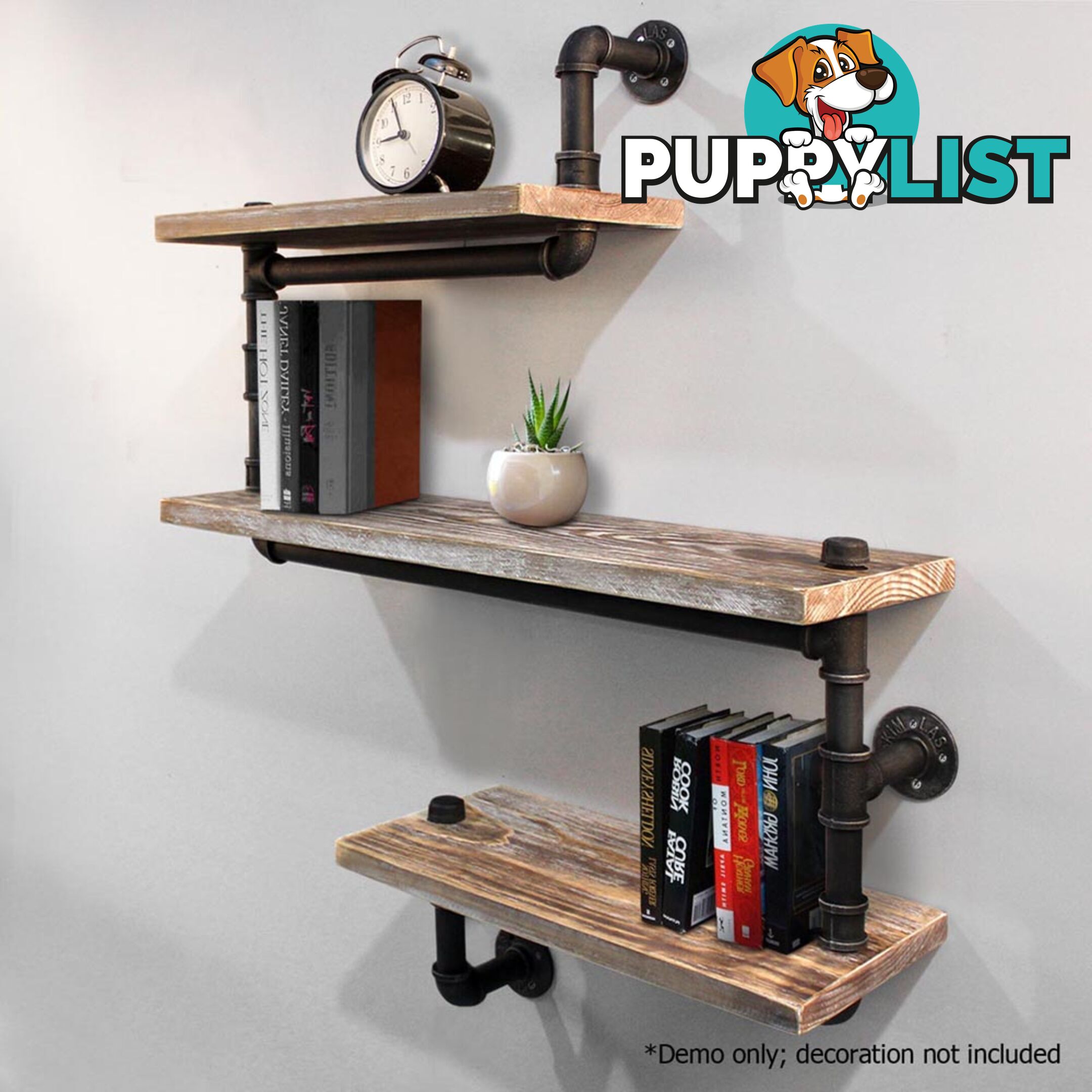 Rustic Industrial DIY Floating Pipe Shelf 3 Level