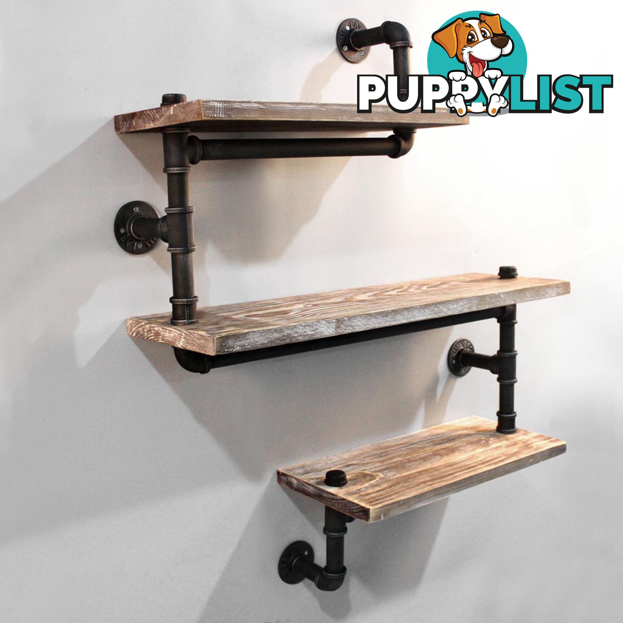 Rustic Industrial DIY Floating Pipe Shelf 3 Level