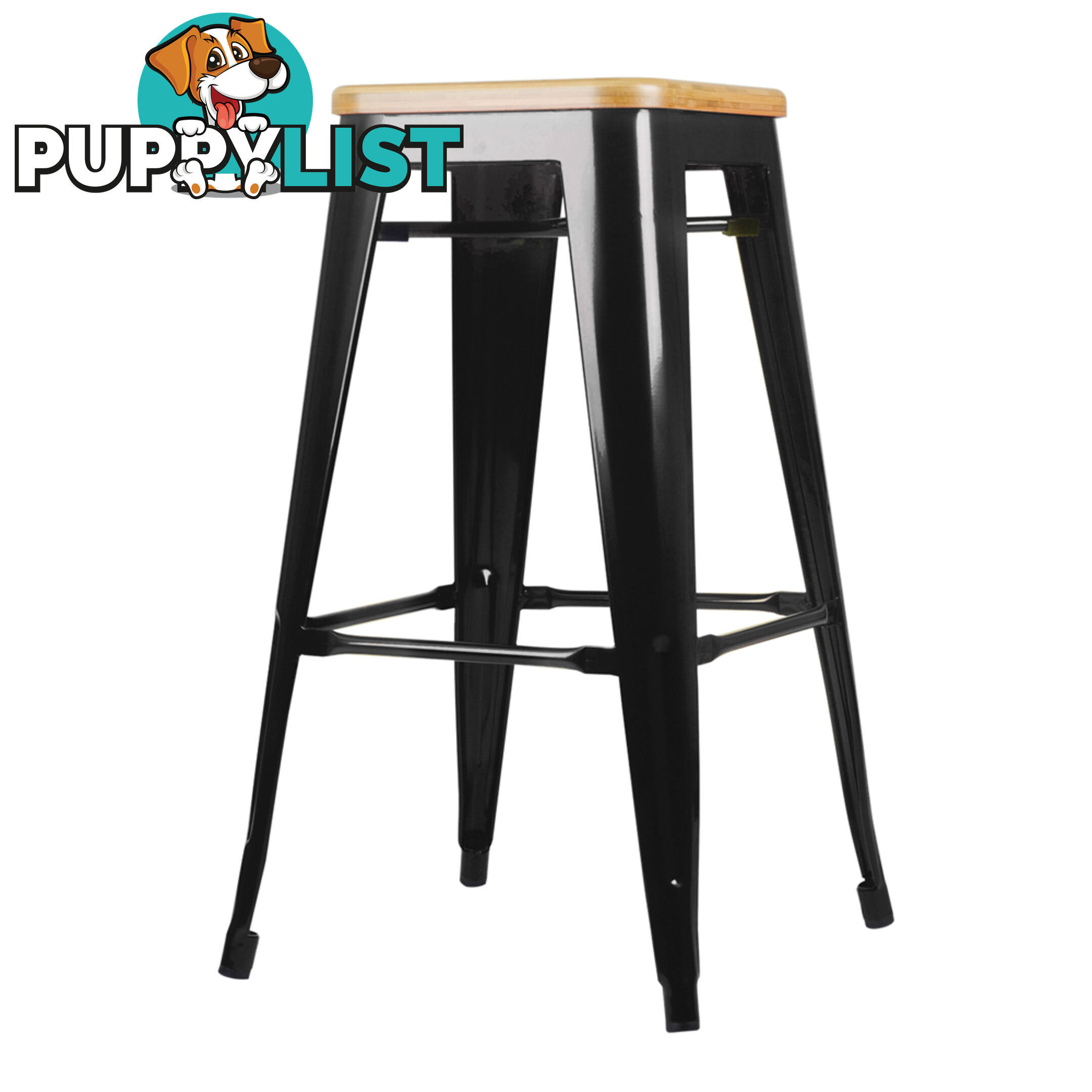 Set of 2 Replica Tolix Kitchen Bar Stool Bamboo Seat 66cm Black