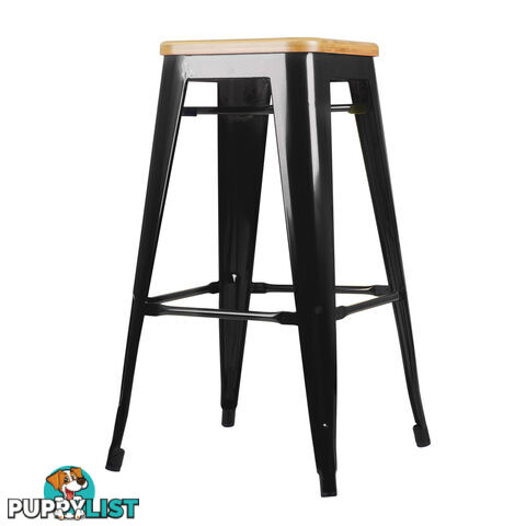 Set of 2 Replica Tolix Kitchen Bar Stool Bamboo Seat 66cm Black