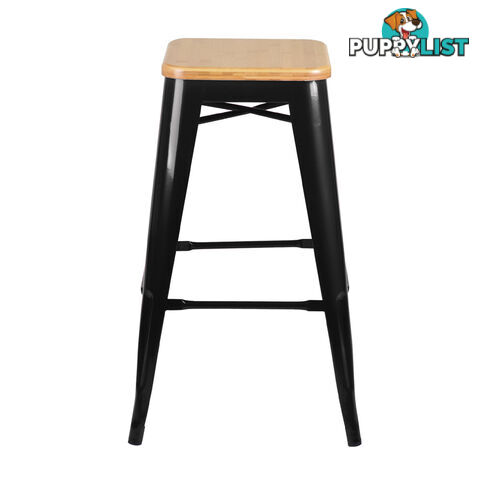 Set of 2 Replica Tolix Kitchen Bar Stool Bamboo Seat 66cm Black