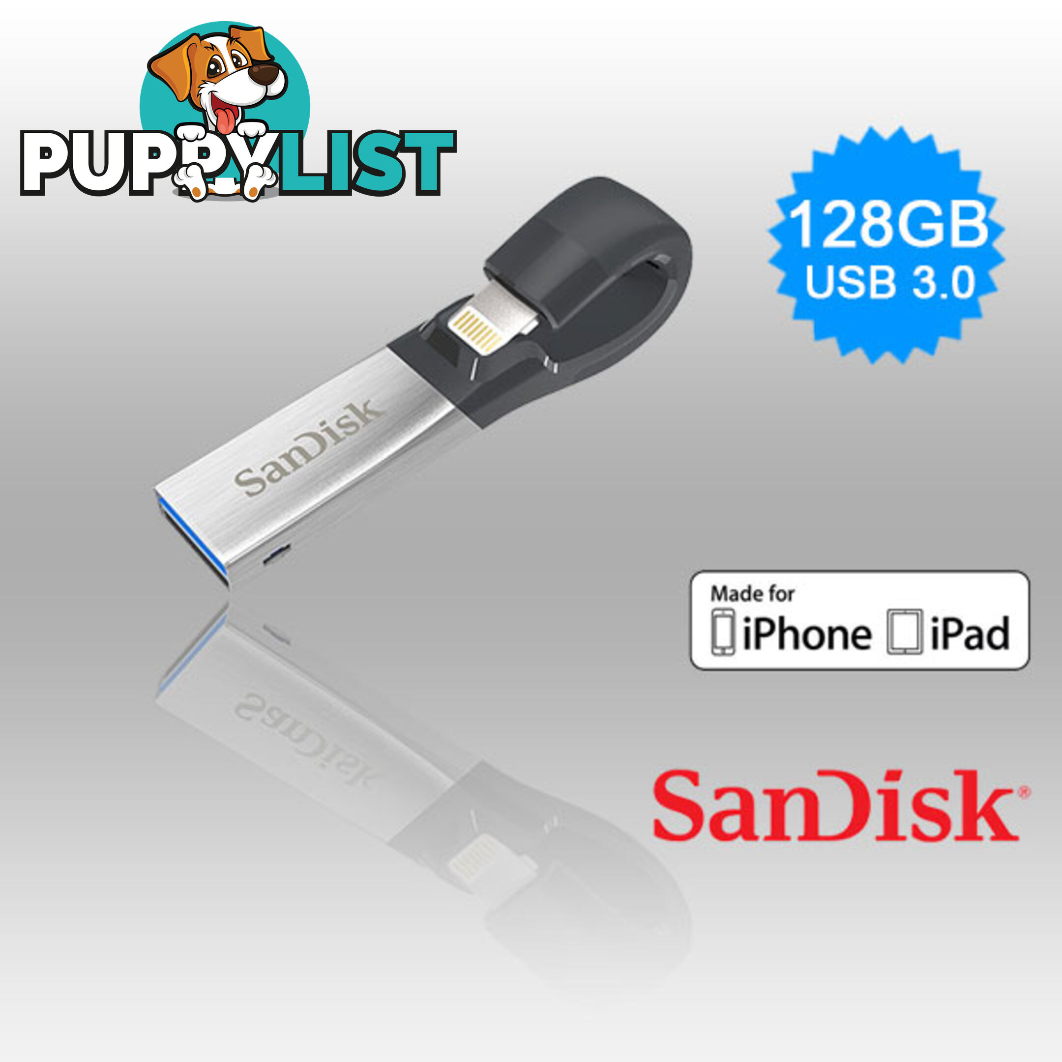 SANDISK IXPAND FLASH DRIVE SDIX30N 128GB GREY IOS USB 3.0  (SDIX30N-128G)