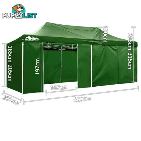 3m x 6m Folding Outdoor Gazebo Marquee Green