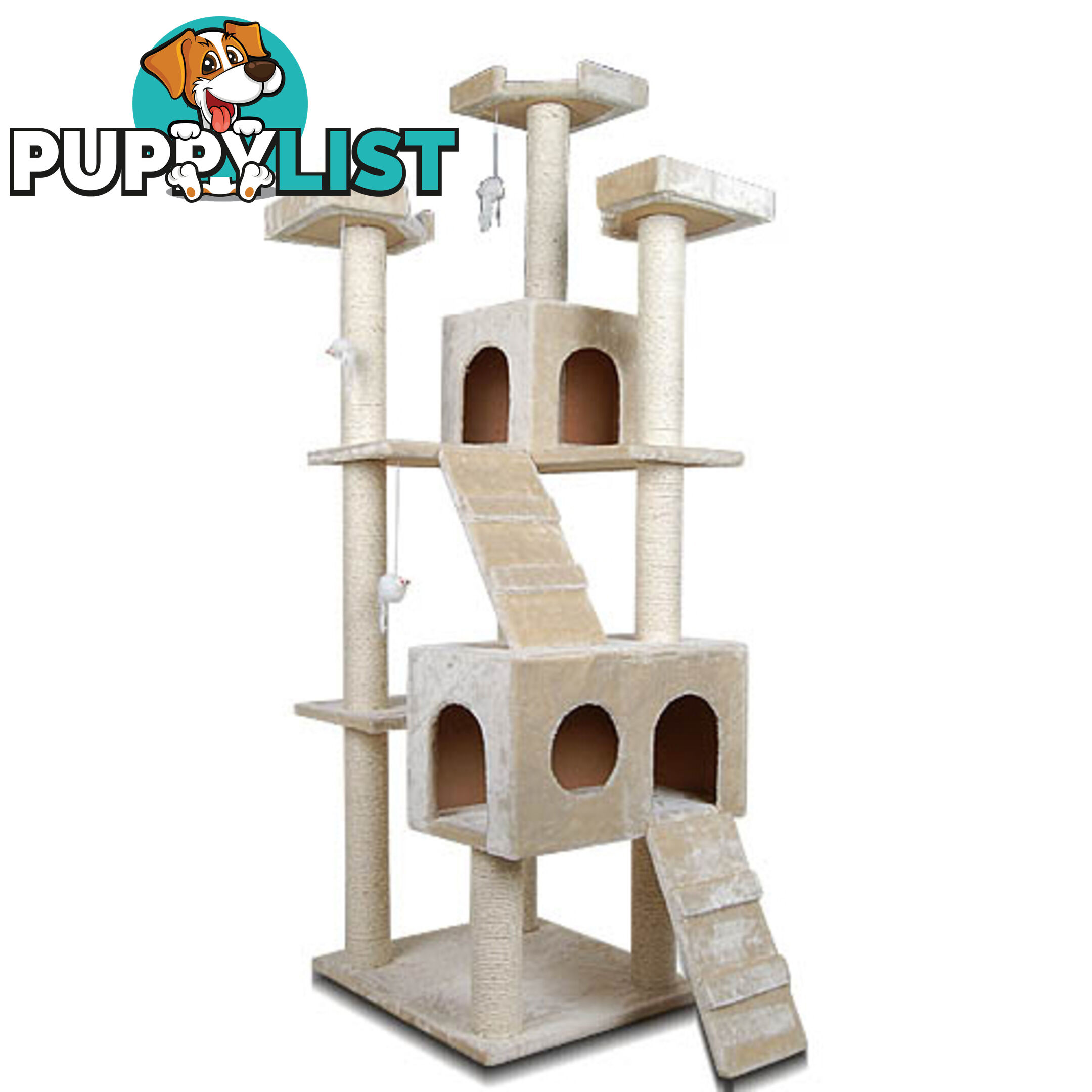 Multi Level Cat Scratching 4 Sisal Poles Tree w/ Ladder Beige