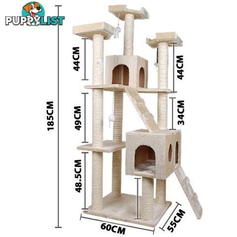 Multi Level Cat Scratching 4 Sisal Poles Tree w/ Ladder Beige