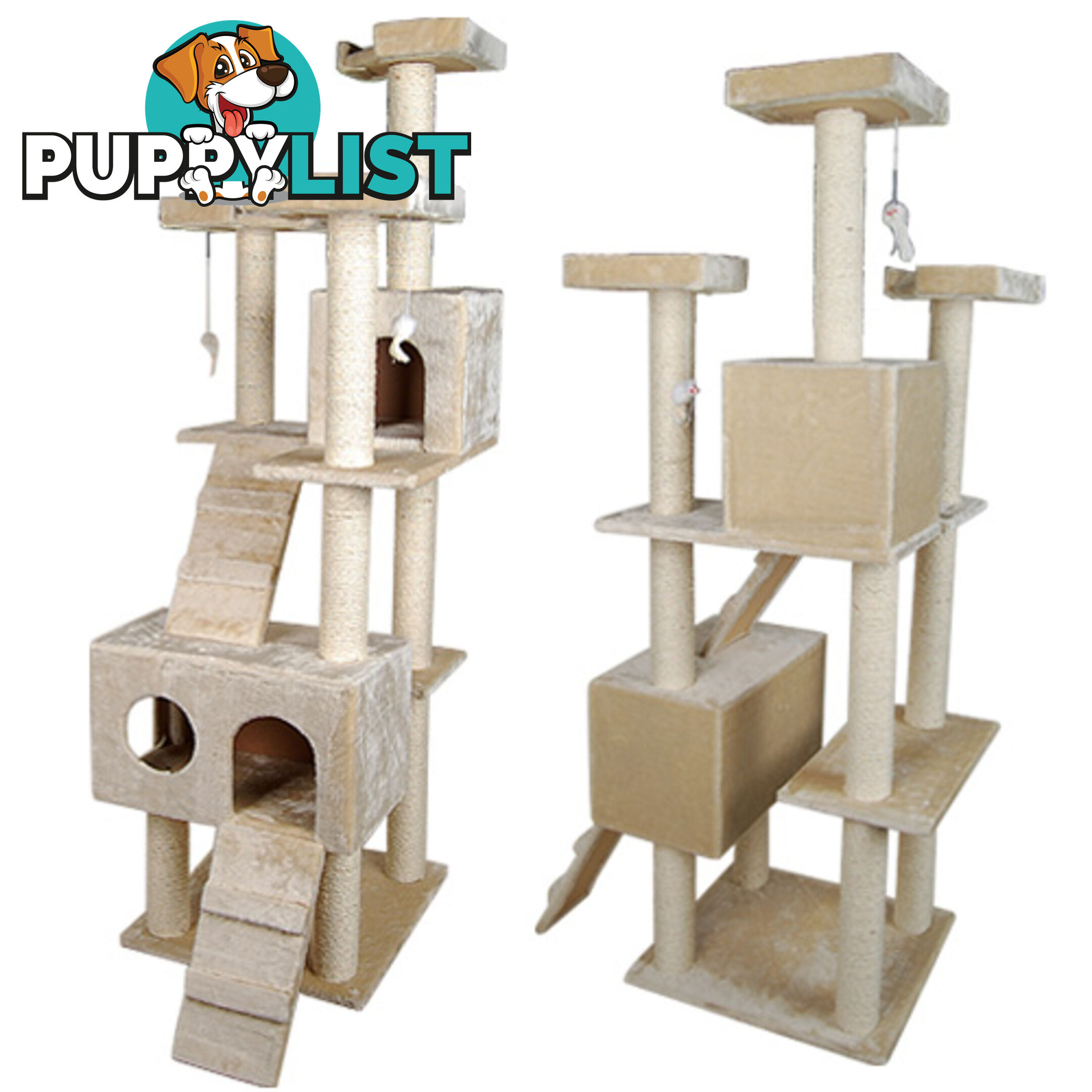 Multi Level Cat Scratching 4 Sisal Poles Tree w/ Ladder Beige