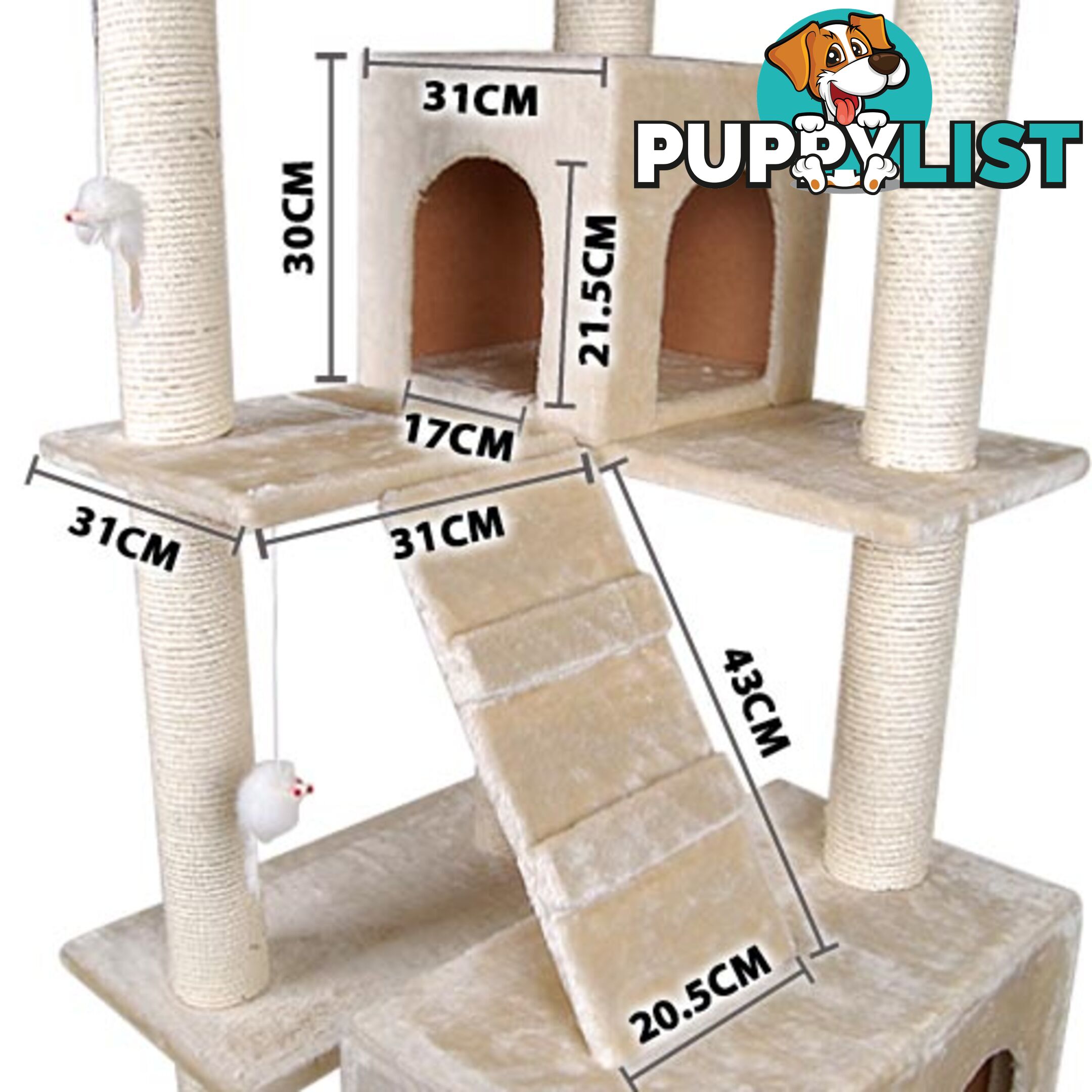 Multi Level Cat Scratching 4 Sisal Poles Tree w/ Ladder Beige