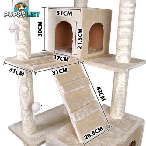 Multi Level Cat Scratching 4 Sisal Poles Tree w/ Ladder Beige