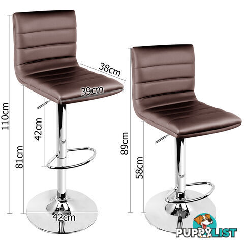 2 x PU Leather Backrest Kitchen Bar Stool Cafe Swivel Breakfast Stools Chocolate