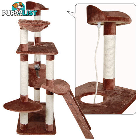 158cm Cat Scratching Poles Tree Multi Level Scratcher Post Gym House Toy Brown