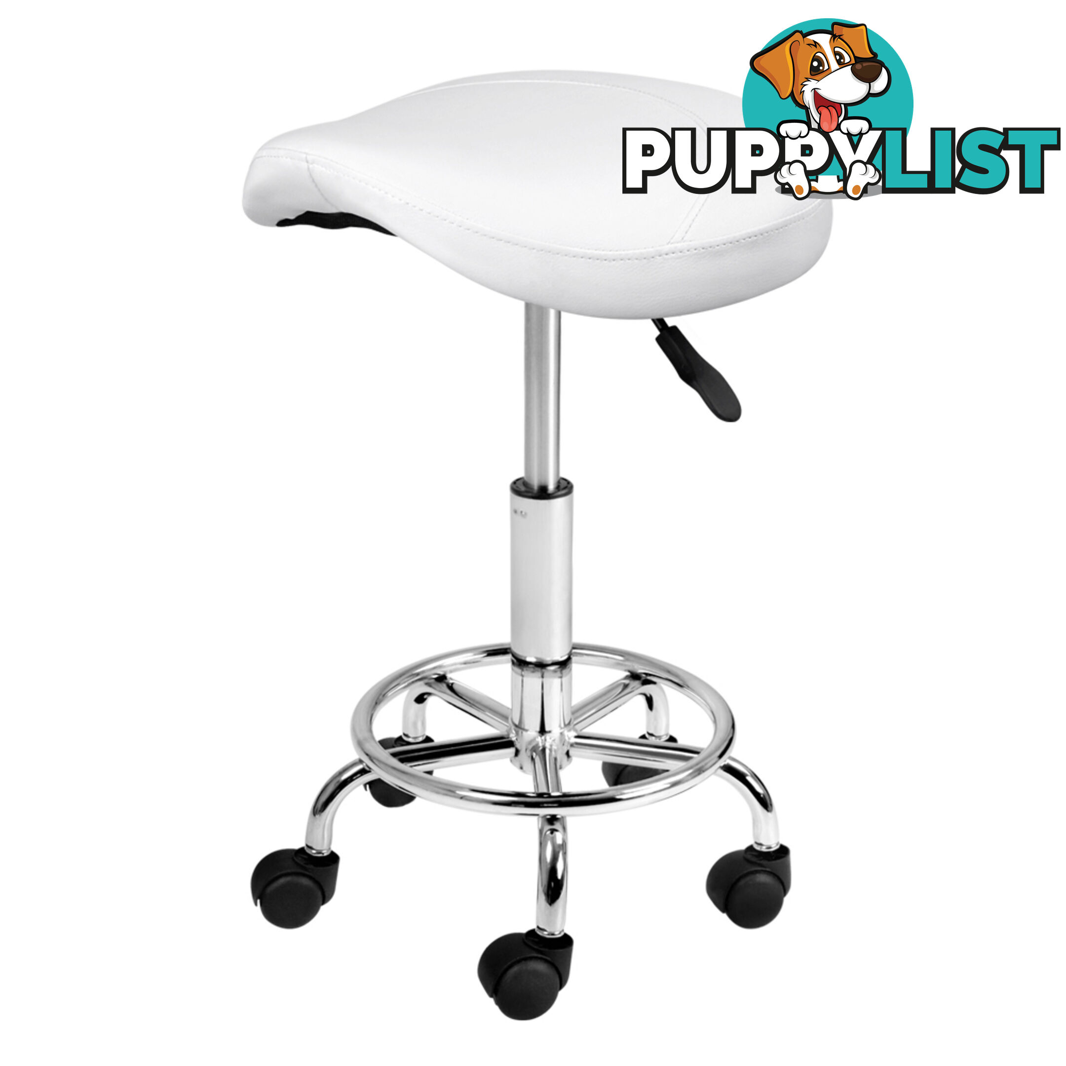 Saddle PU Swivel Salon Stool White