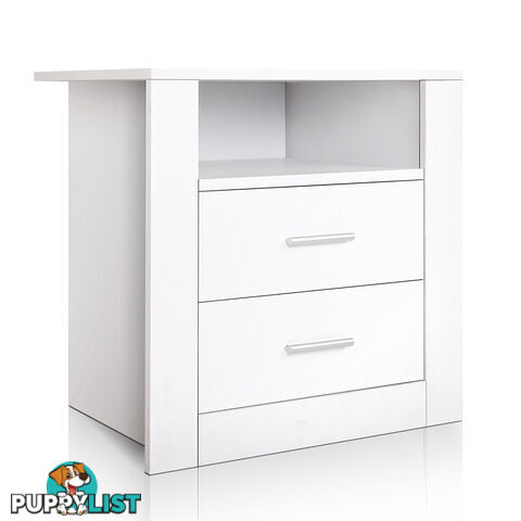 2 Drawers Bedside Table Anti-Scratch Night Stand Cabinet Unit Storage White