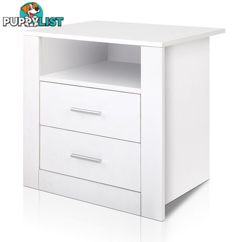 2 Drawers Bedside Table Anti-Scratch Night Stand Cabinet Unit Storage White