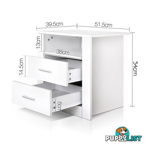 2 Drawers Bedside Table Anti-Scratch Night Stand Cabinet Unit Storage White