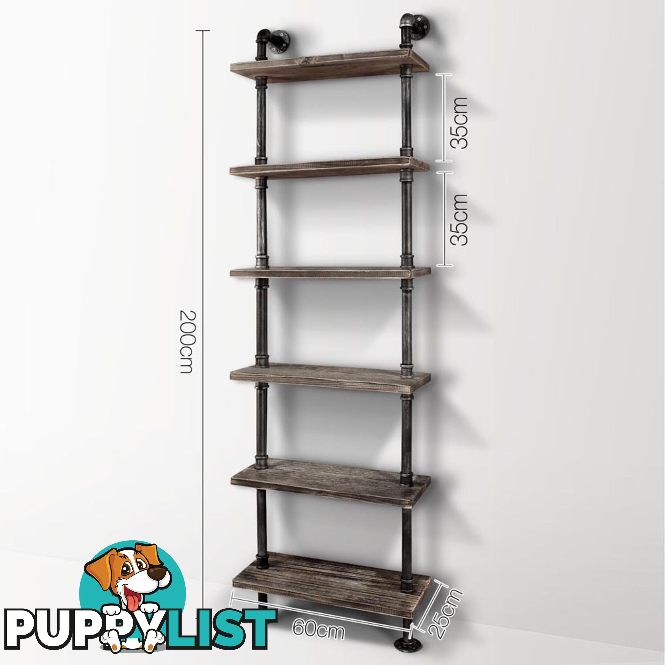 6 Level DIY Rustic Industrial Pipe Shelf Tier Wooden Bookshelf Home Cafe Deco