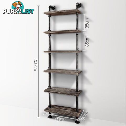 6 Level DIY Rustic Industrial Pipe Shelf Tier Wooden Bookshelf Home Cafe Deco