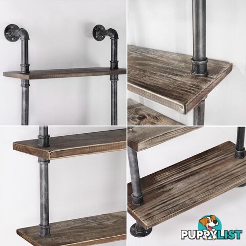 6 Level DIY Rustic Industrial Pipe Shelf Tier Wooden Bookshelf Home Cafe Deco