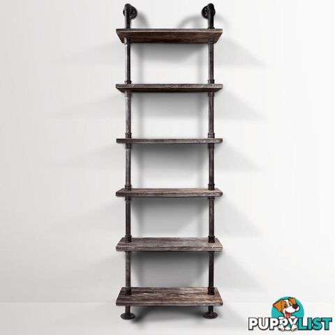 6 Level DIY Rustic Industrial Pipe Shelf Tier Wooden Bookshelf Home Cafe Deco