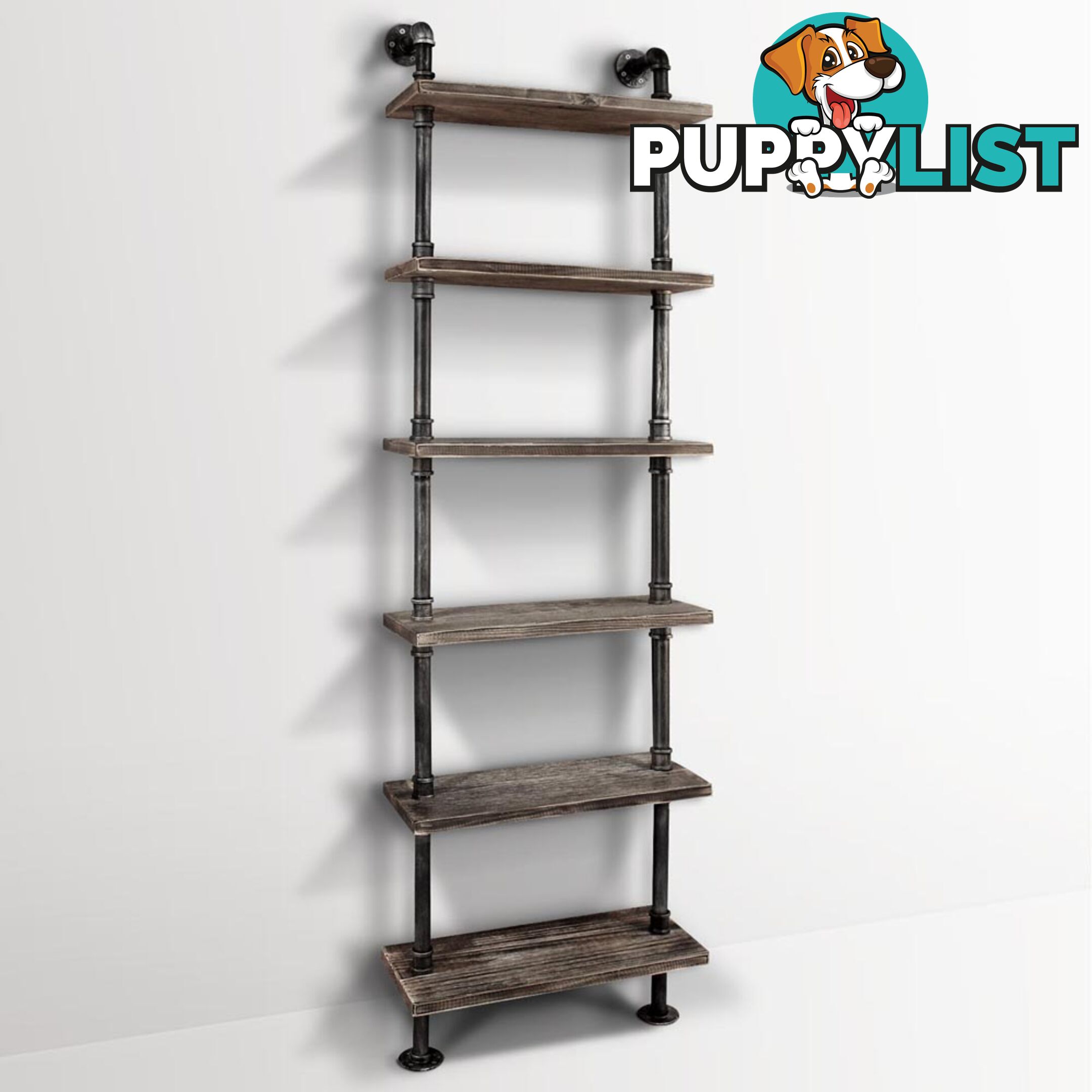 6 Level DIY Rustic Industrial Pipe Shelf Tier Wooden Bookshelf Home Cafe Deco