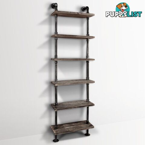 6 Level DIY Rustic Industrial Pipe Shelf Tier Wooden Bookshelf Home Cafe Deco