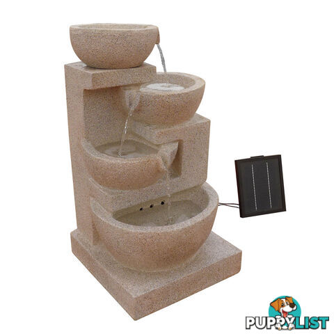 Solar Power Four-Tier Water Fountain Garden Waterfall LED Light Feature Pump Sand Beige