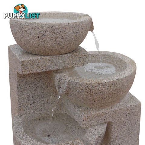 Solar Power Four-Tier Water Fountain Garden Waterfall LED Light Feature Pump Sand Beige