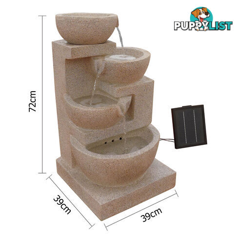 Solar Power Four-Tier Water Fountain Garden Waterfall LED Light Feature Pump Sand Beige