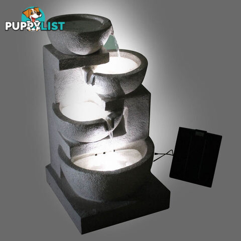 Solar Power Four-Tier Water Fountain Garden Waterfall LED Light Feature Pump Sand Beige