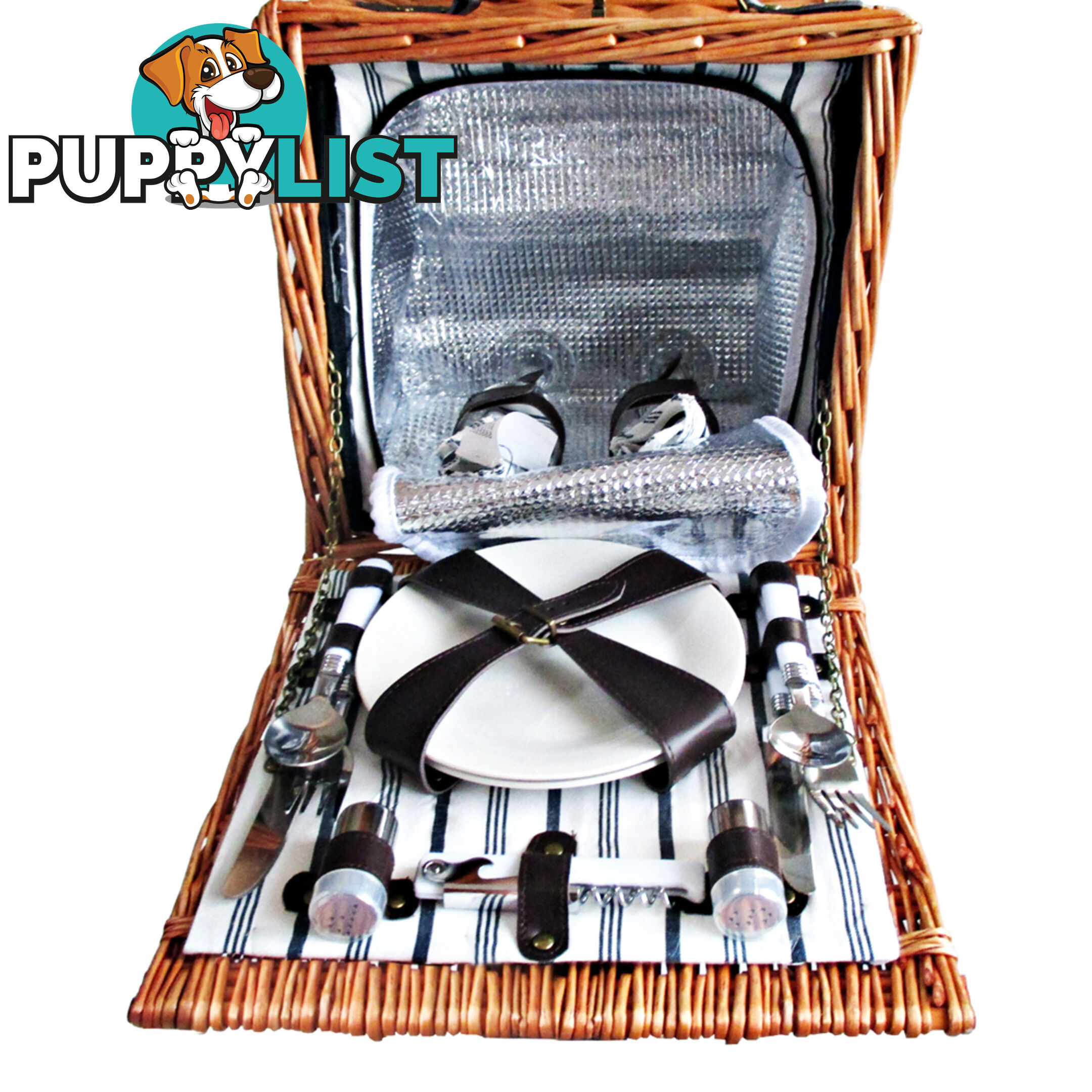 2 Person Picnic Basket Set w/ Cooler Bag Blanket