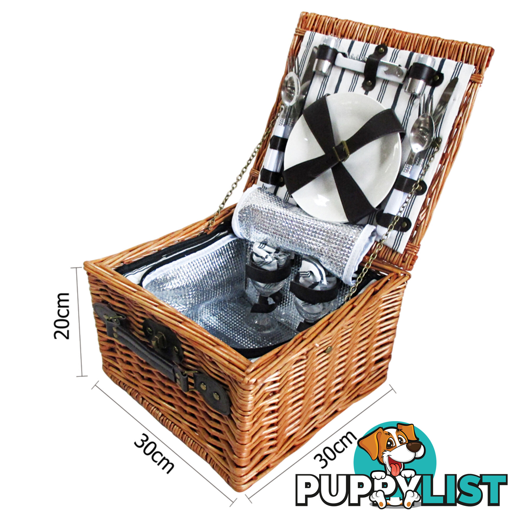 2 Person Picnic Basket Set w/ Cooler Bag Blanket