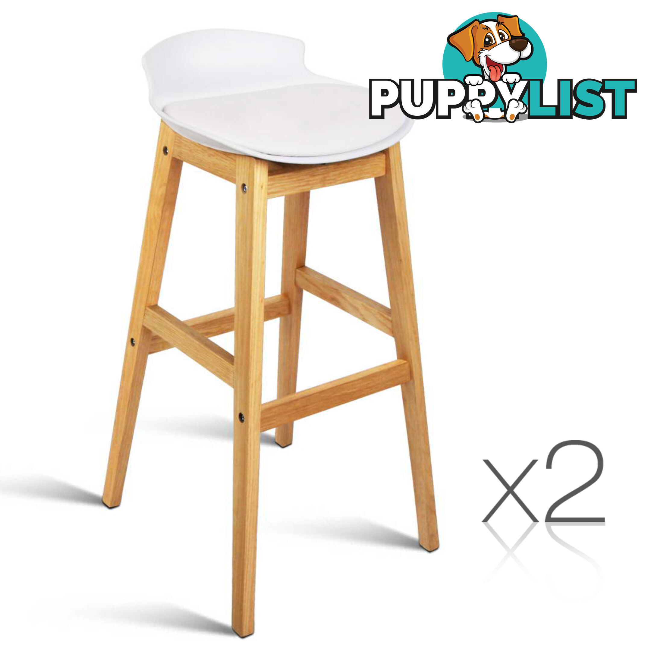 2 x High Seat Back Barstools Counter Chair White