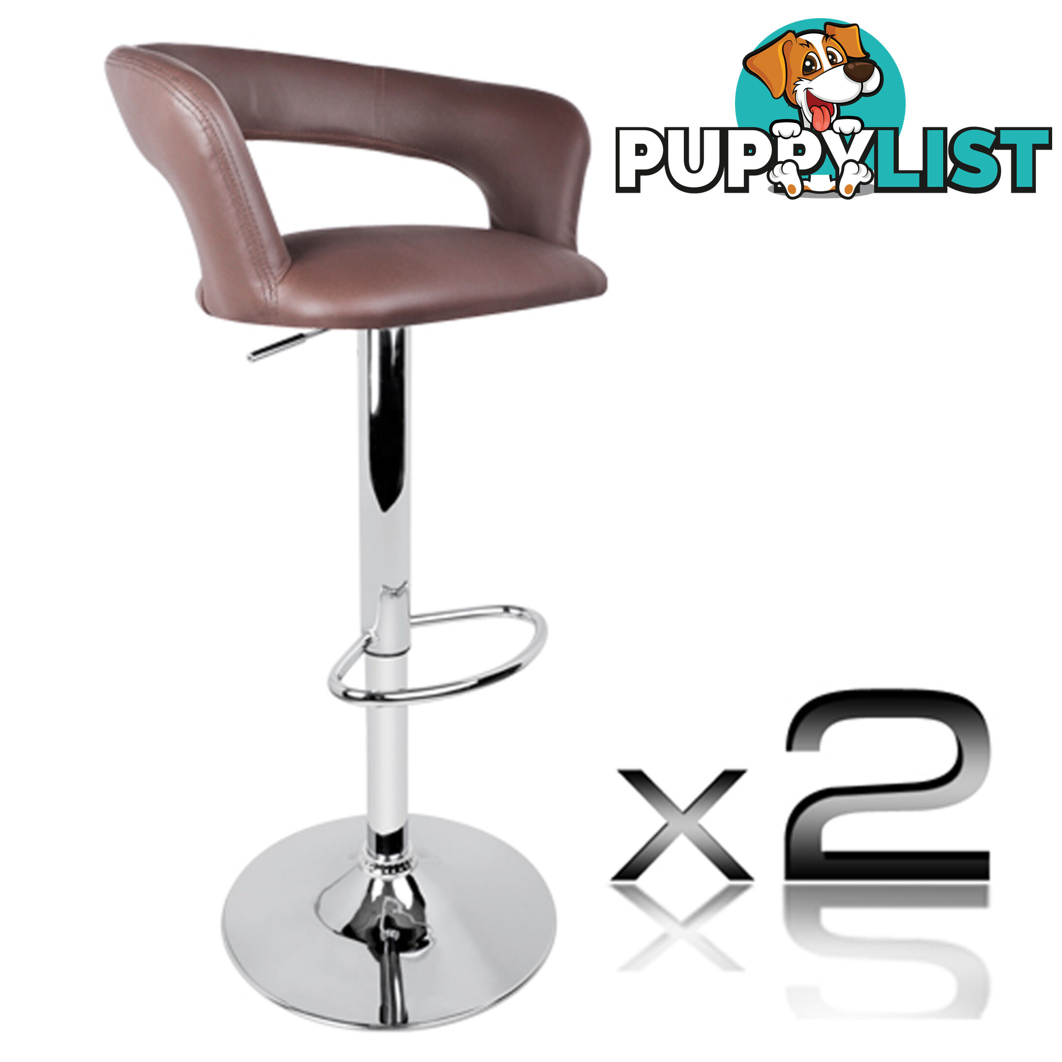 Set of 2 PU Leather Kitchen Bar Stool Chocolate