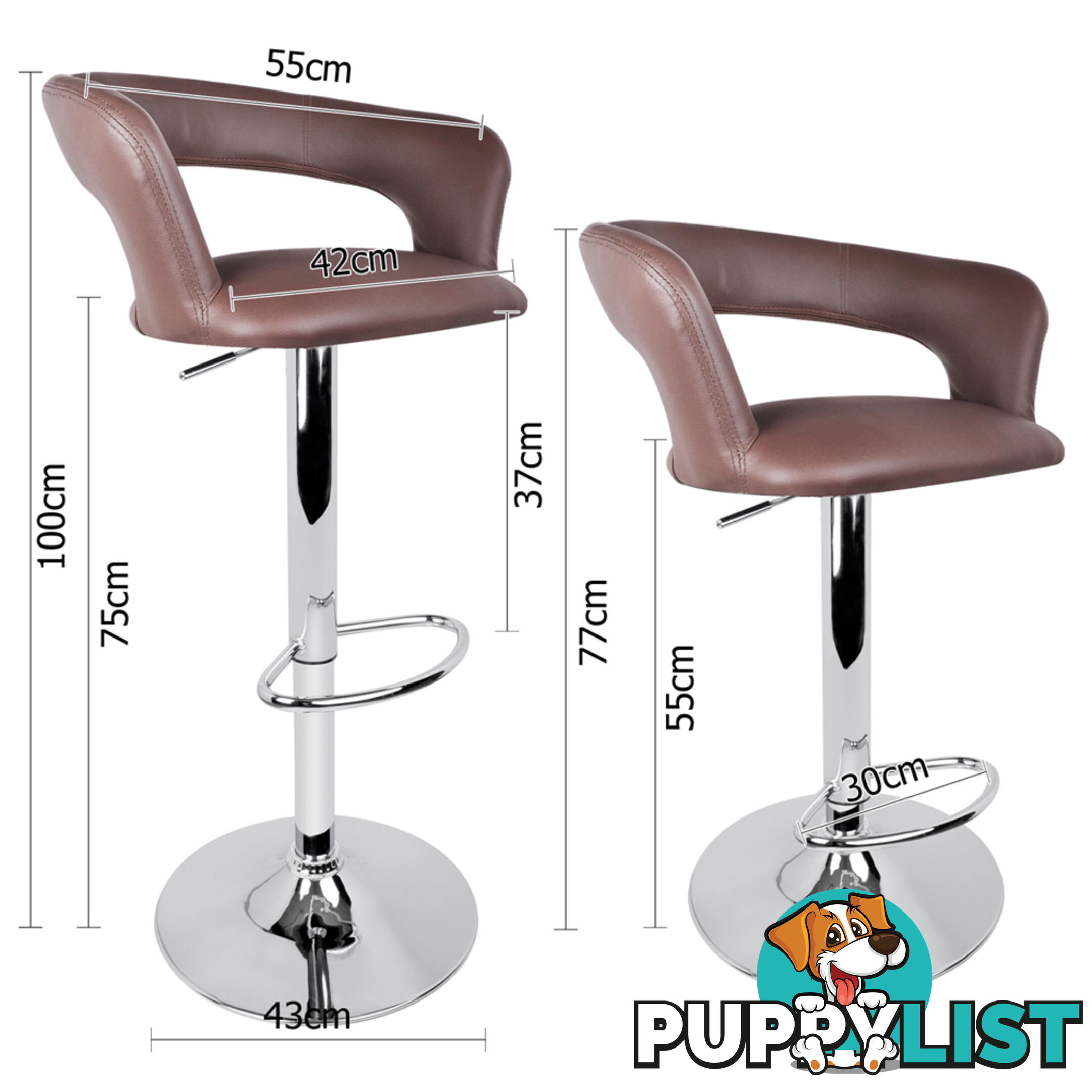 Set of 2 PU Leather Kitchen Bar Stool Chocolate