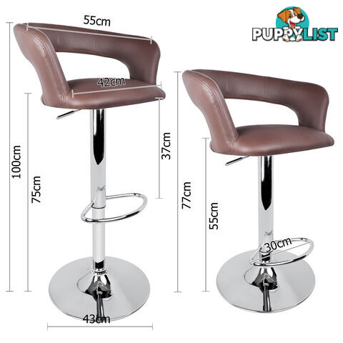 Set of 2 PU Leather Kitchen Bar Stool Chocolate