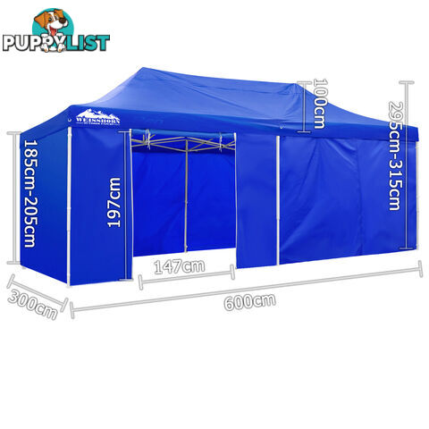 3m x 6m Folding Outdoor Gazebo Marquee Blue