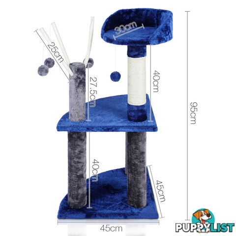 95cm Cat Post Furniture Tree Gym House Condo Kitten Scratching Poles Grey Blue