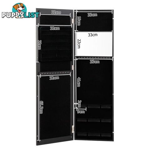 Wall Mount Mirror Jewellery Cabinet Jewelry Armoire Organiser Storage Box Black