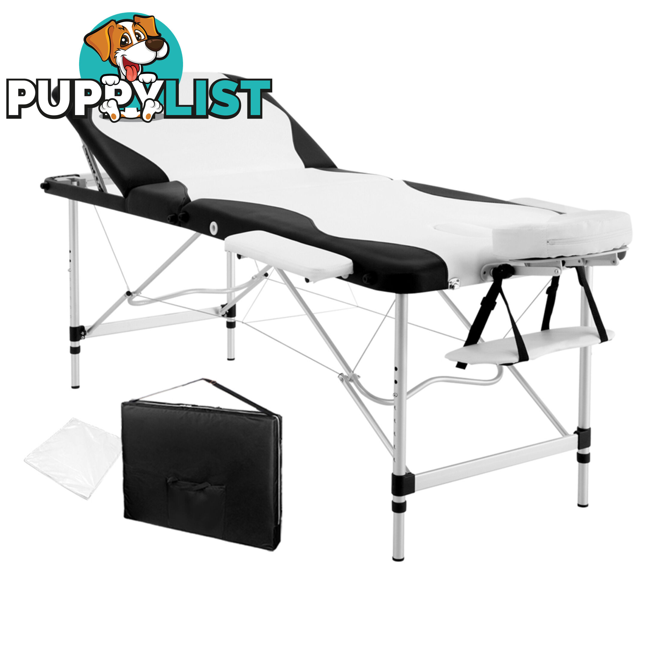 Portable Aluminium 3 Fold Massage Table Beauty Chair Bed Waxing Black White 75cm