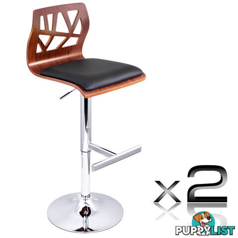 Set of 2 PU Leather Wooden Kitchen Bar Stool Padded Seat Black