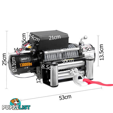 12V 13000 LBS Wireless Steel Cable Electric Winch