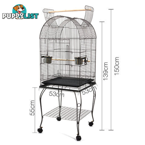 New 150cm Bird Cage Canary Parrot Budgie Pet Aviary Stand Wheel Open Roof Black