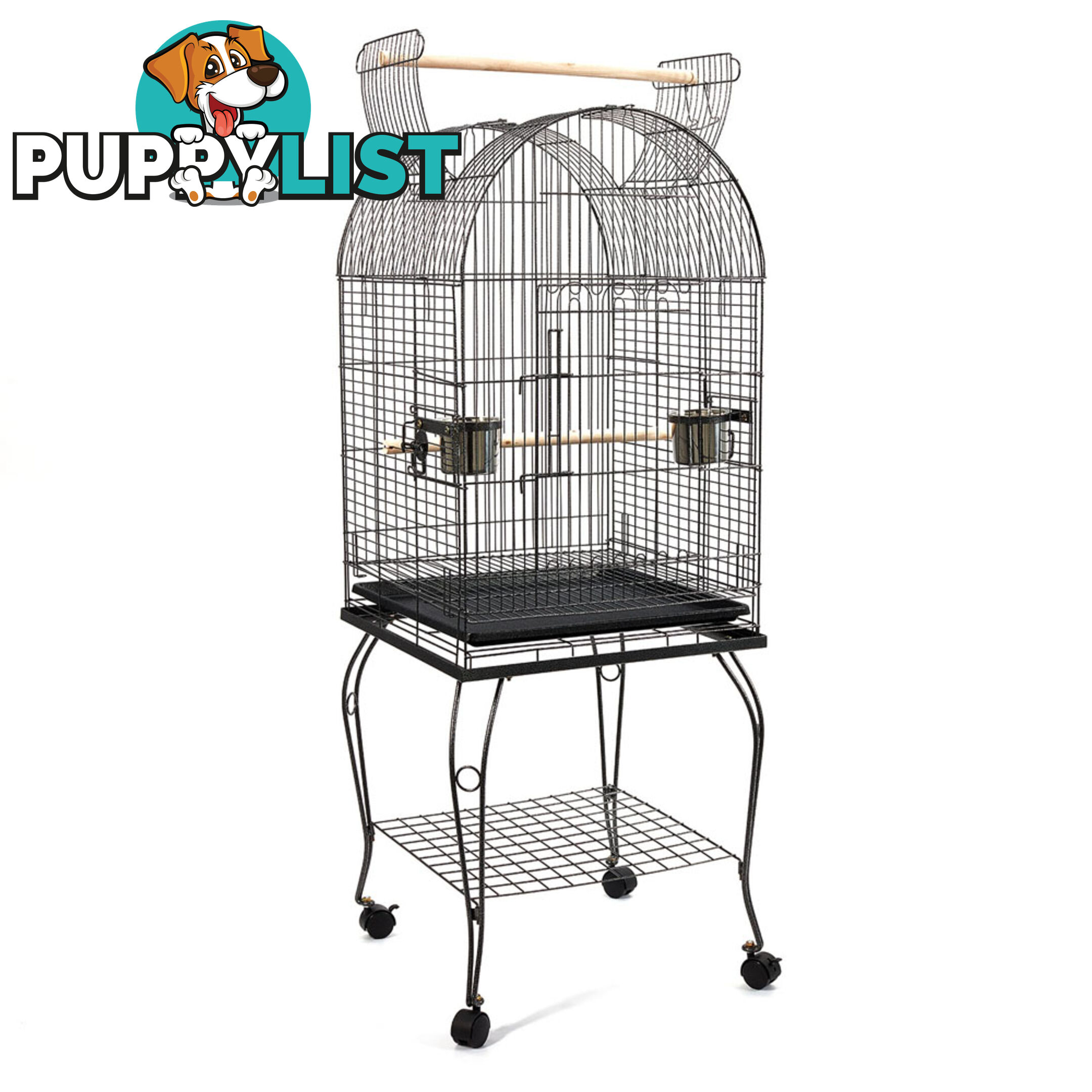 New 150cm Bird Cage Canary Parrot Budgie Pet Aviary Stand Wheel Open Roof Black