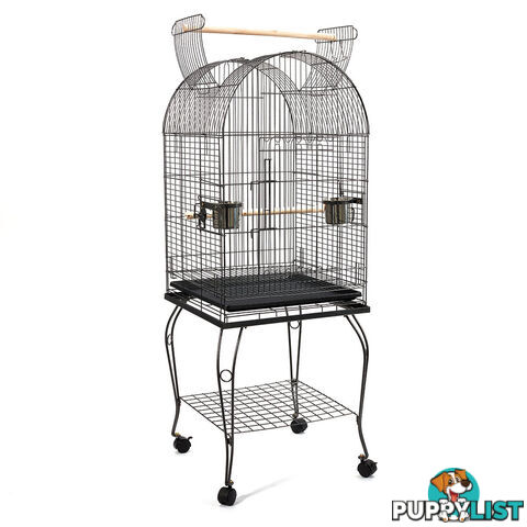 New 150cm Bird Cage Canary Parrot Budgie Pet Aviary Stand Wheel Open Roof Black